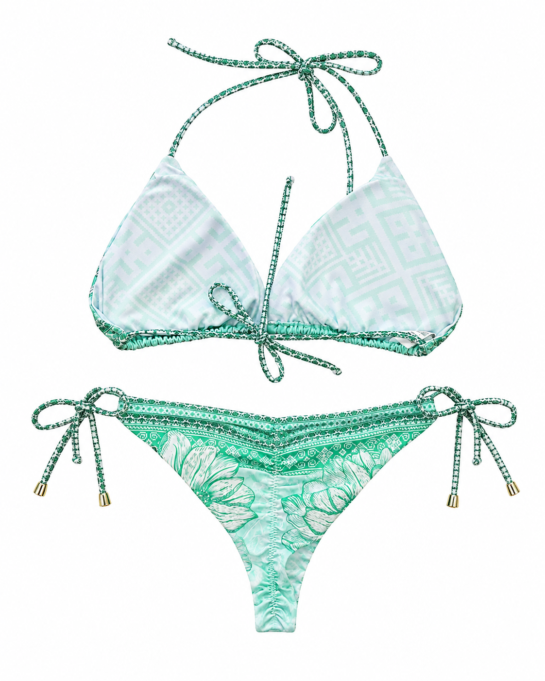 Mint Garden Embroidered Tie-Side Bikini Set