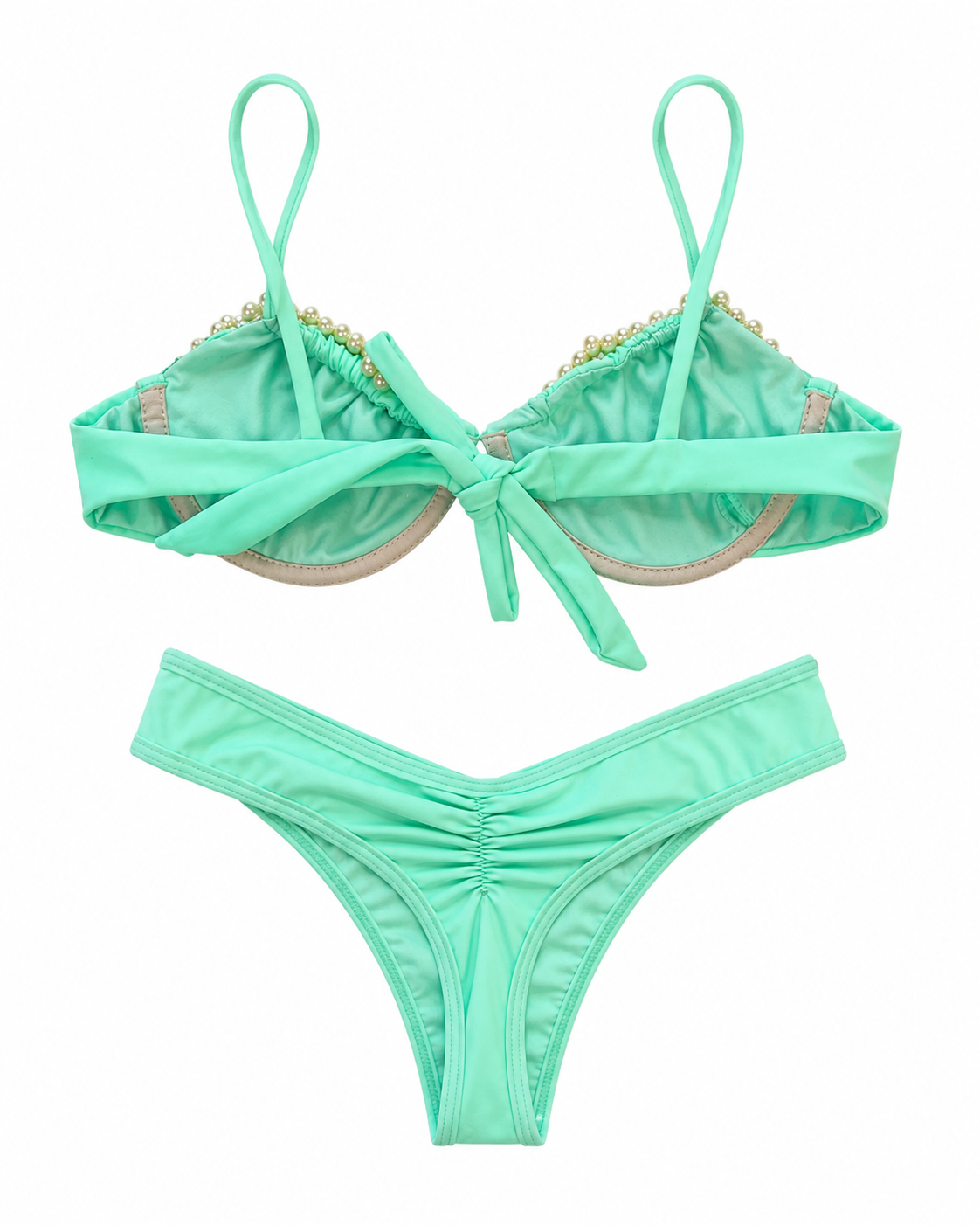 Aqua Pearl Beaded Underwire Bikini Set