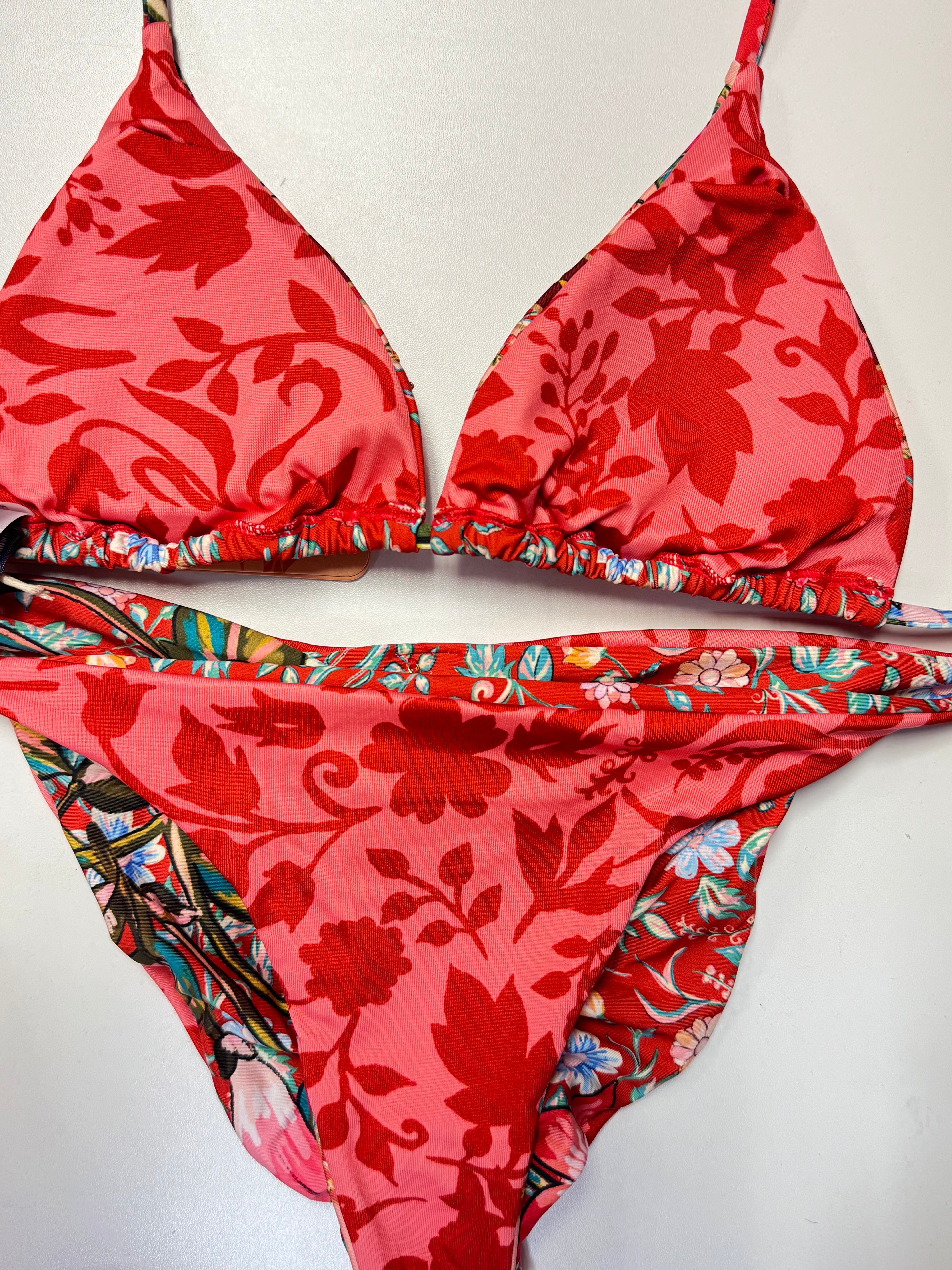Boho Floral Triangle Bikini Set – Red Sunset