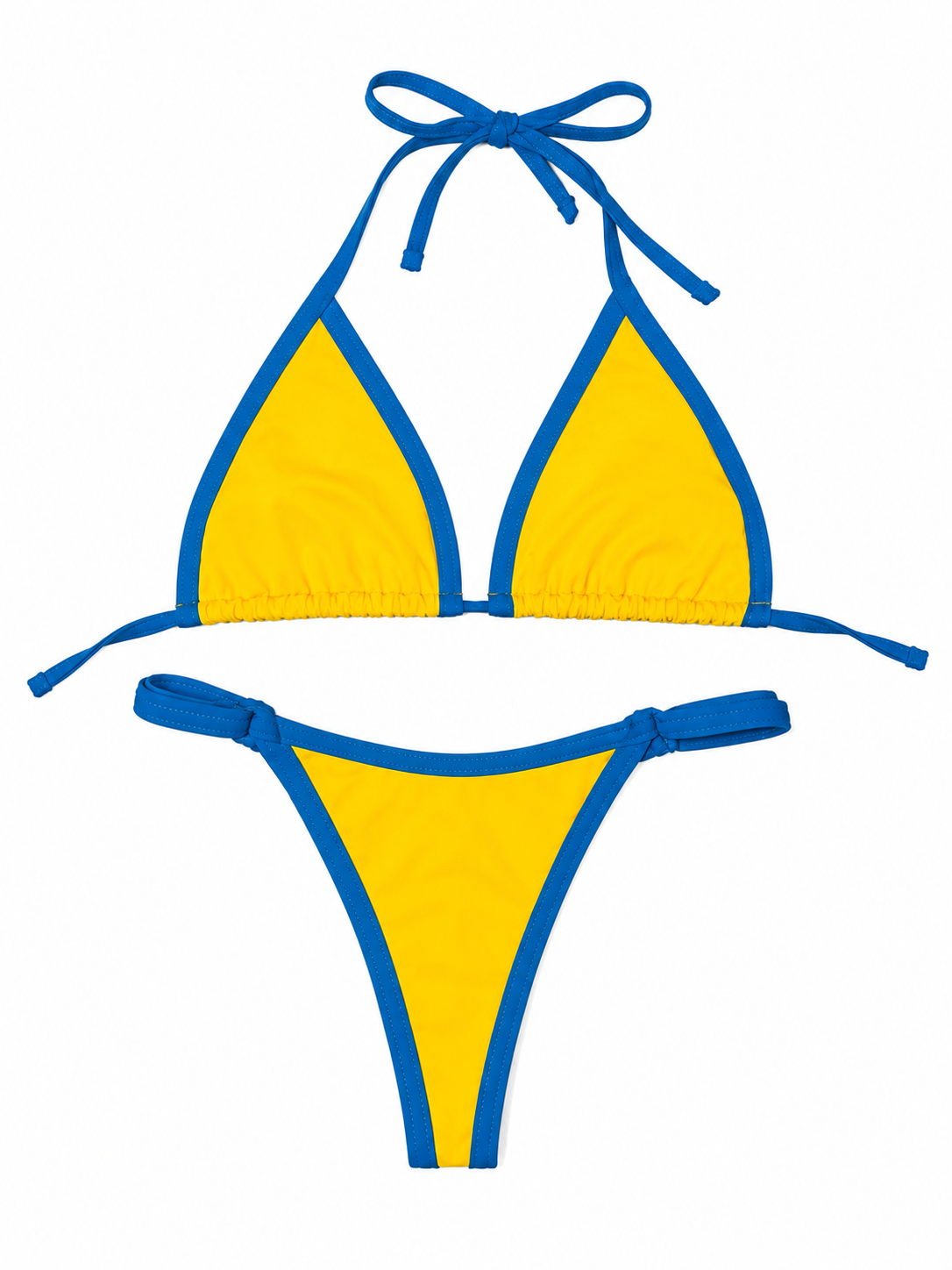 Sun Pop Contrast Trim Triangle Bikini Set