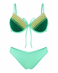 Aqua Pearl Beaded Underwire Bikini Set