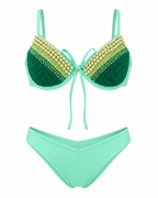Aqua Pearl Beaded Underwire Bikini Set