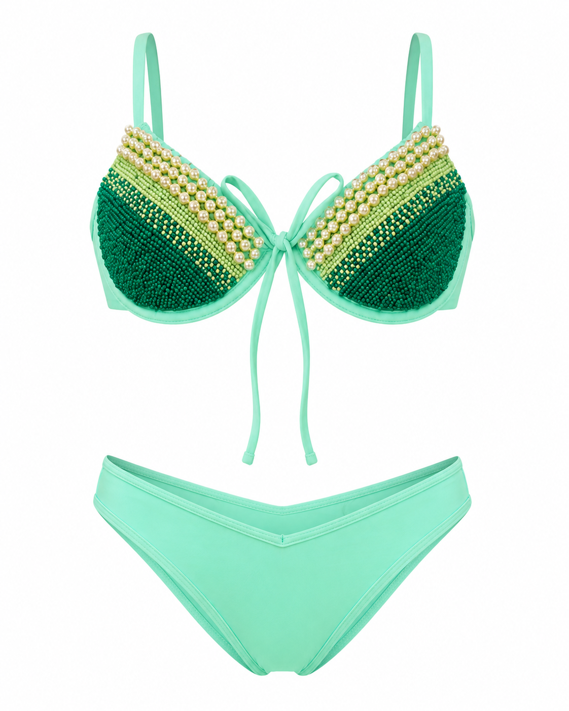 Aqua Pearl Beaded Underwire Bikini Set