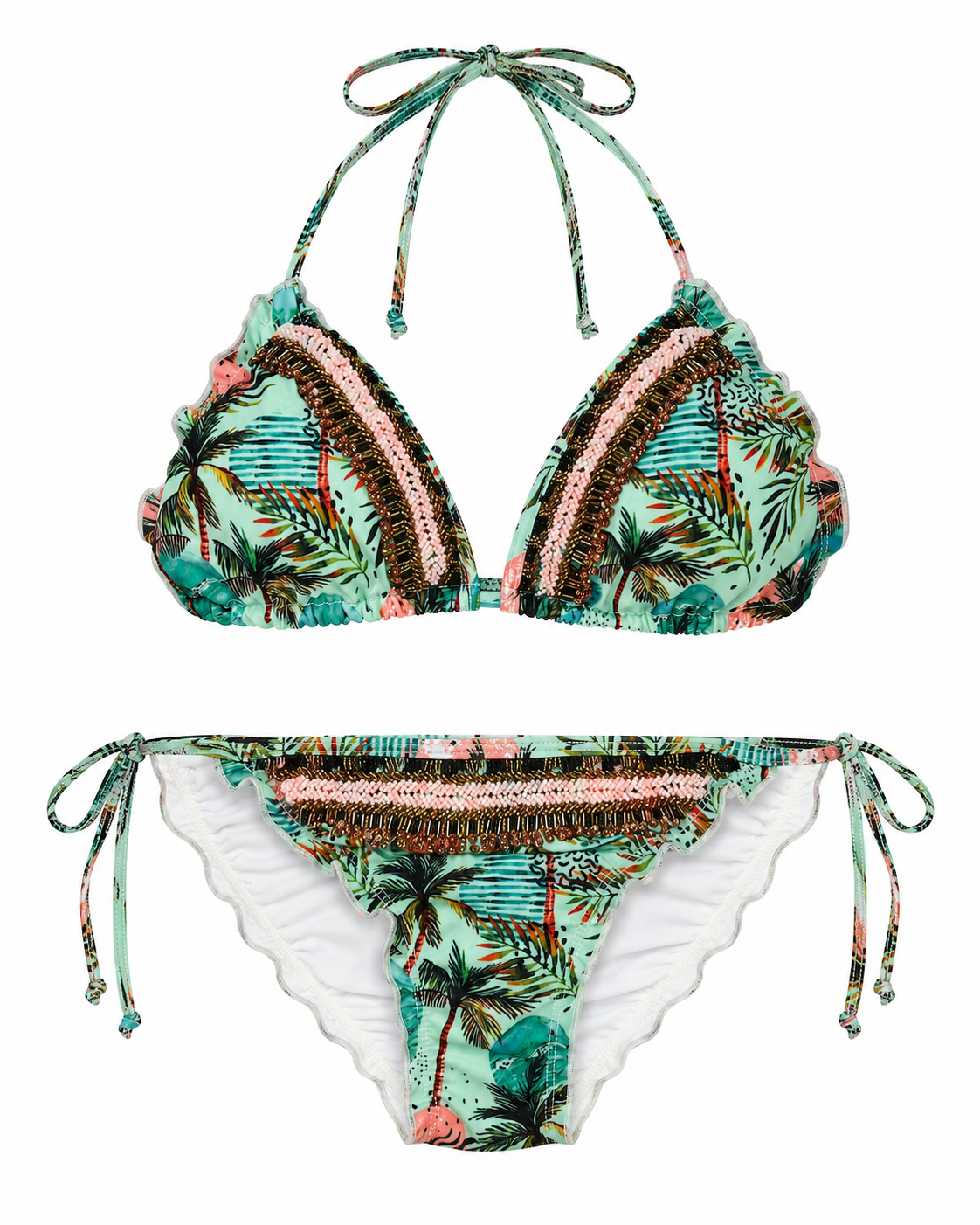 Tropical Luxe Beaded Triangle Bikini Set
