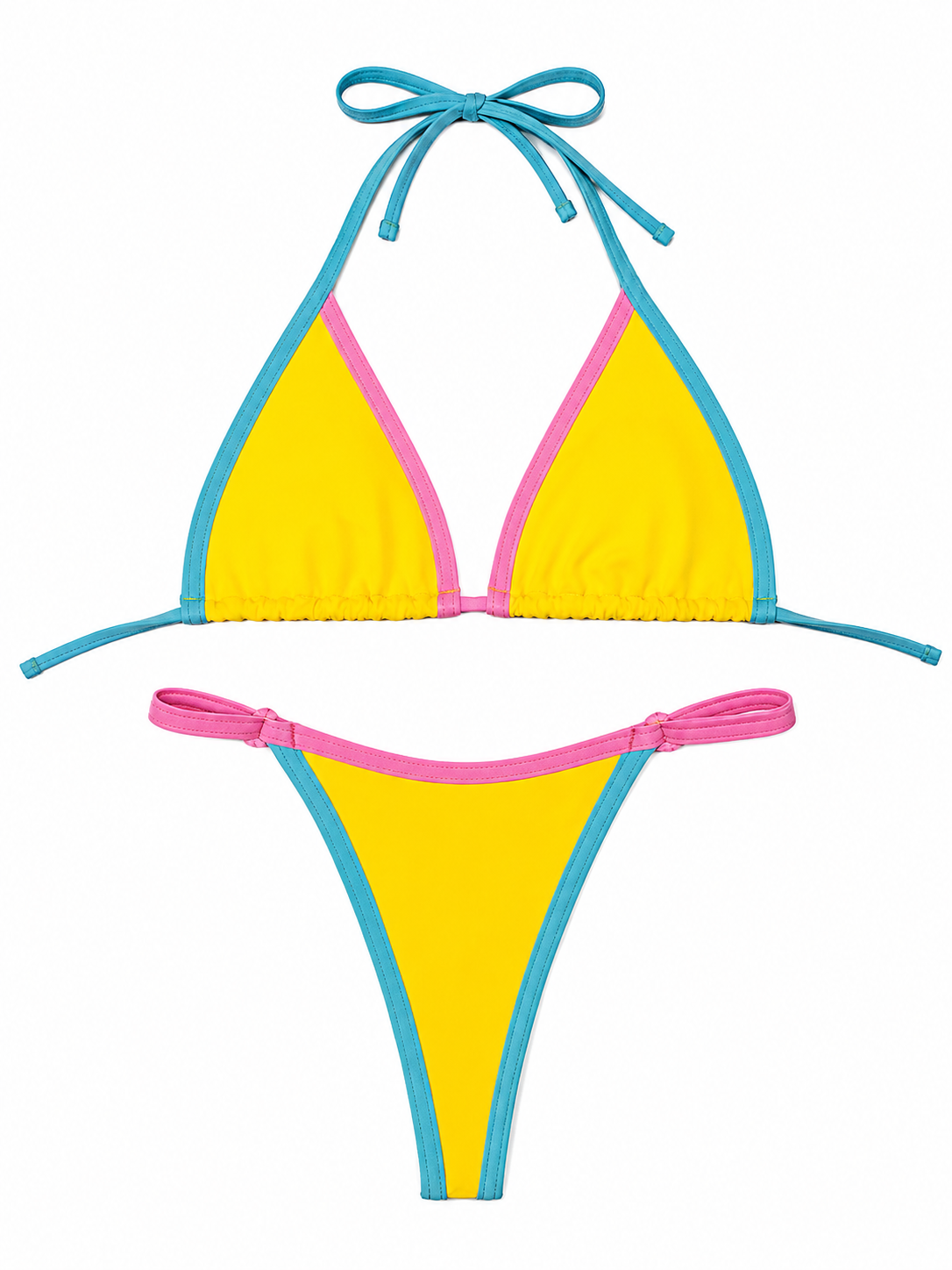 Sun Pop Contrast Trim Triangle Bikini Set
