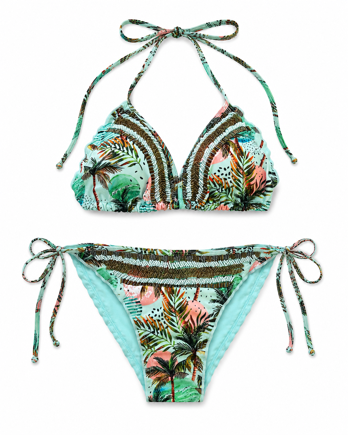 Tropical Luxe Beaded Triangle Bikini Set