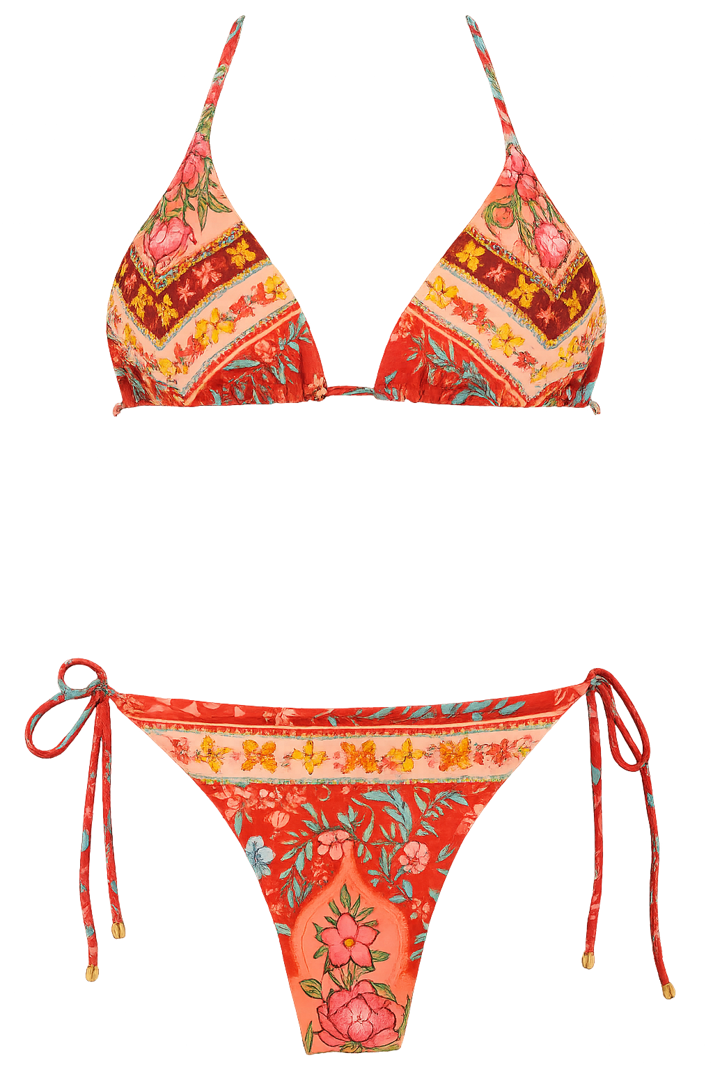 Boho Floral Triangle Bikini Set – Red Sunset