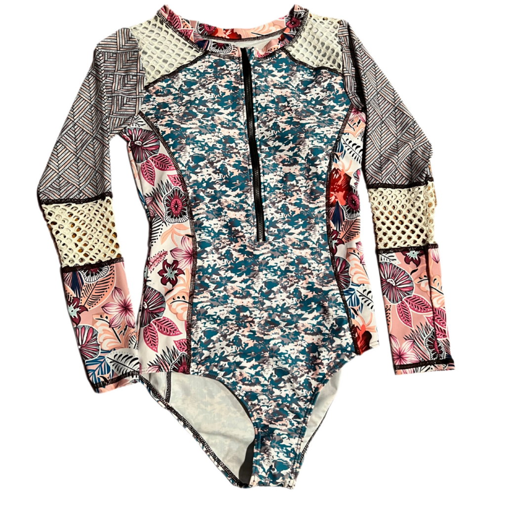 Vintage Long Sleeve Swimwear | Classic Printed One-Piece Design