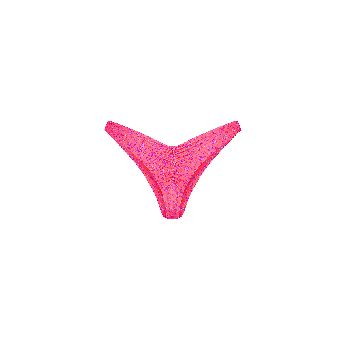 Gathered Deep V Thong Bikini Bottom
