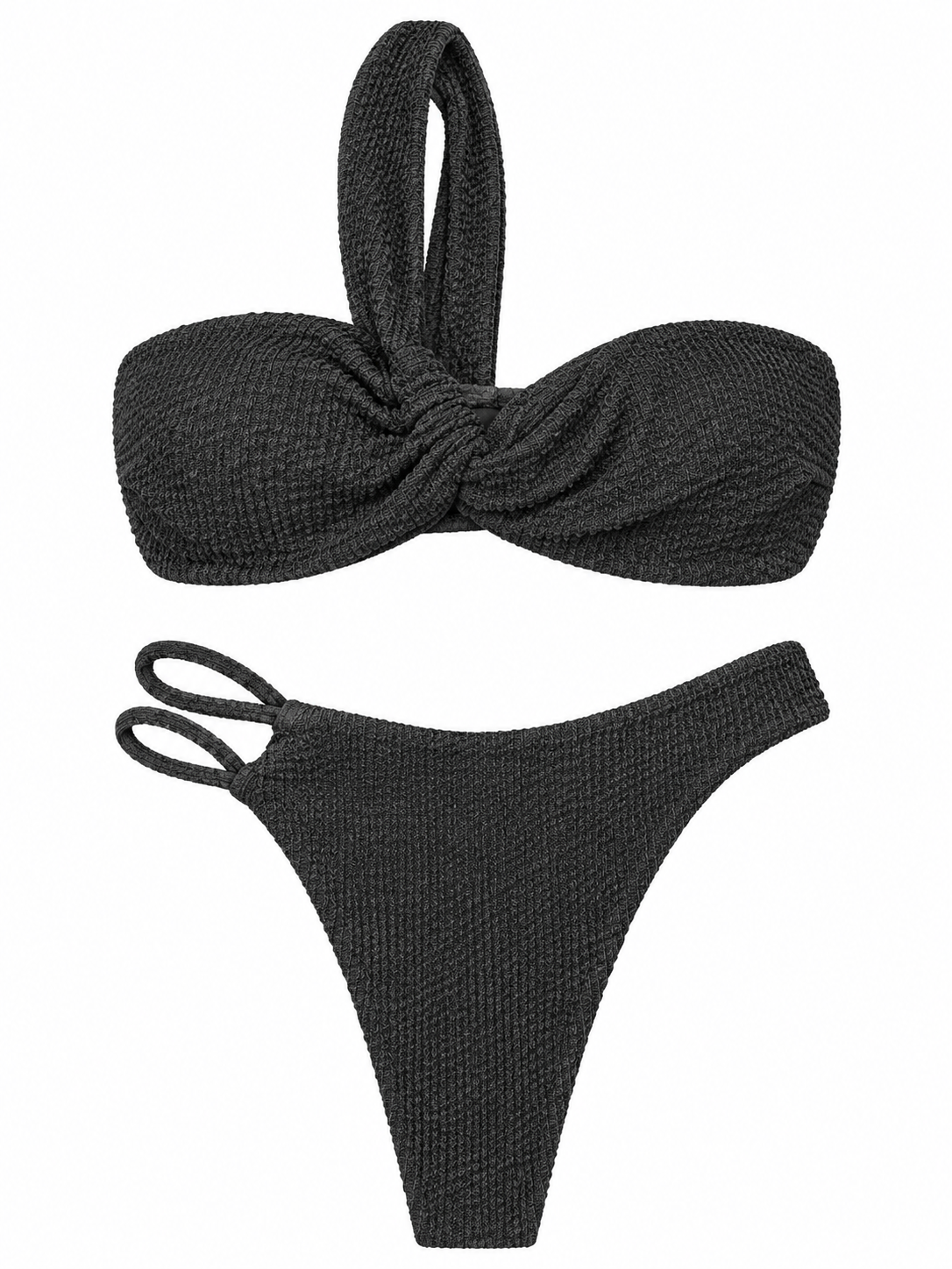 Noir Twist One-Shoulder Bikini Set