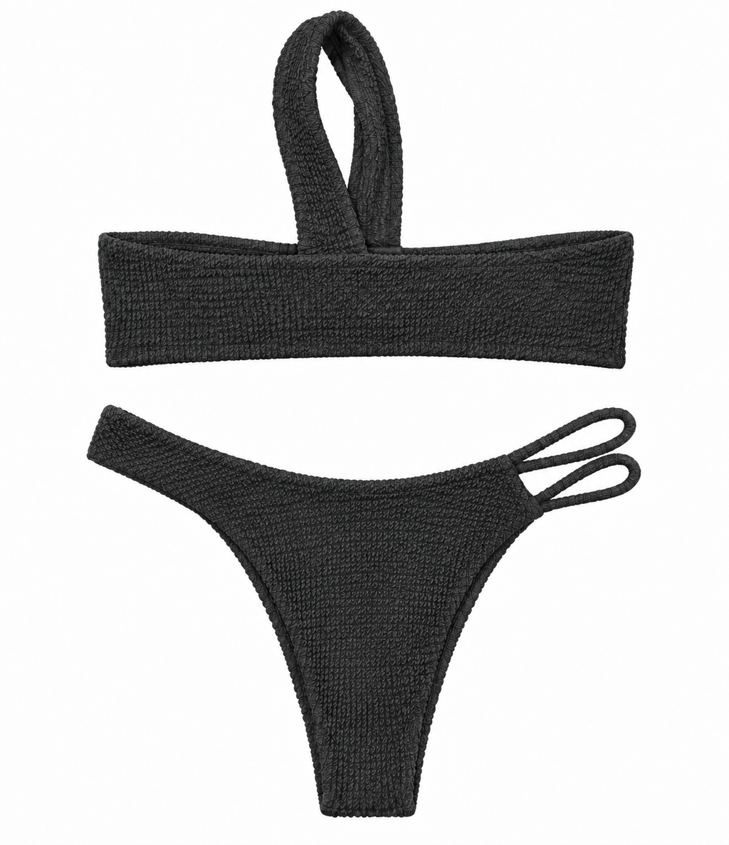 Noir Twist One-Shoulder Bikini Set