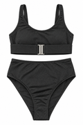 Midnight Buckle High-Waist Bikini Set