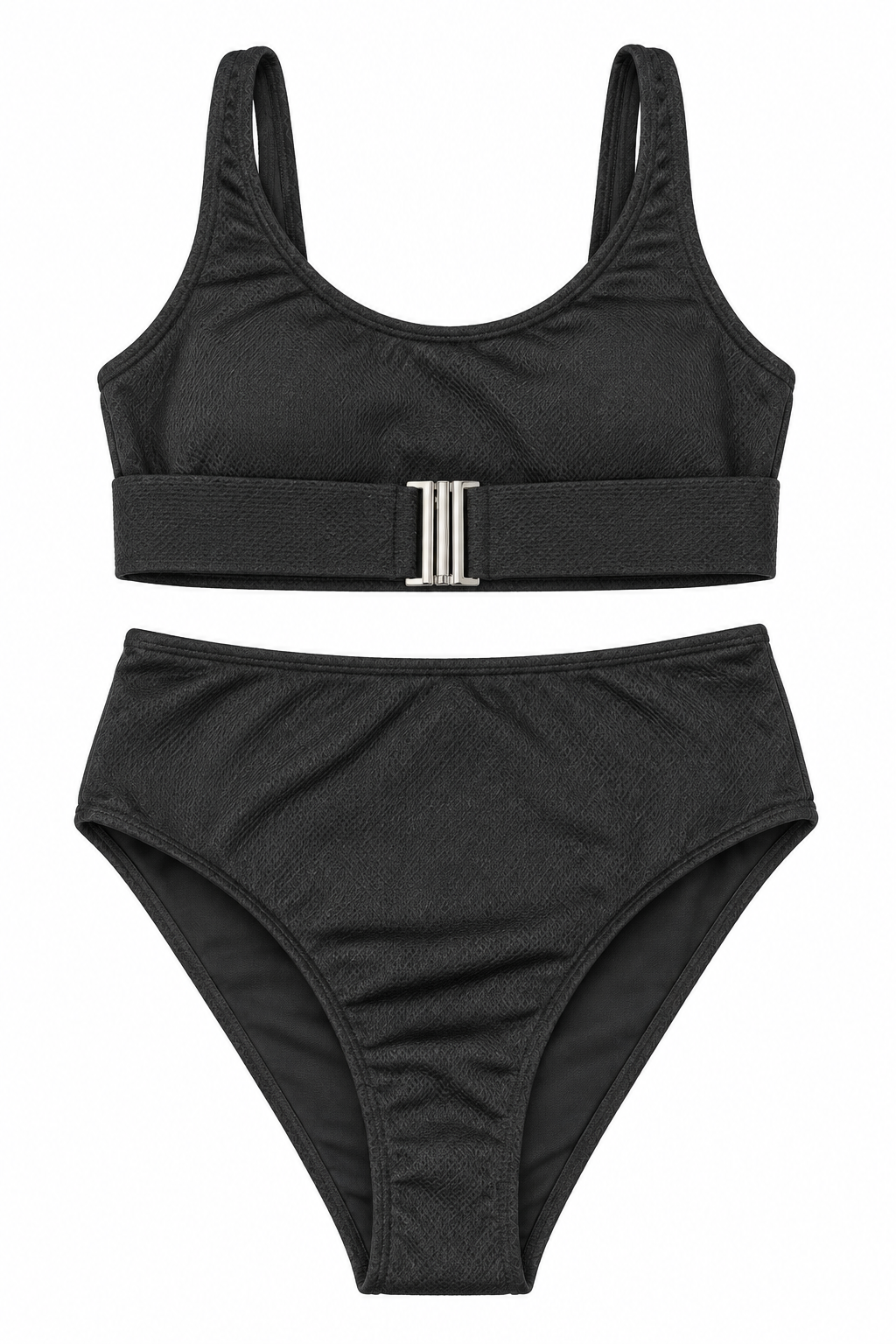 Midnight Buckle High-Waist Bikini Set