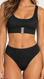 Midnight Buckle High-Waist Bikini Set