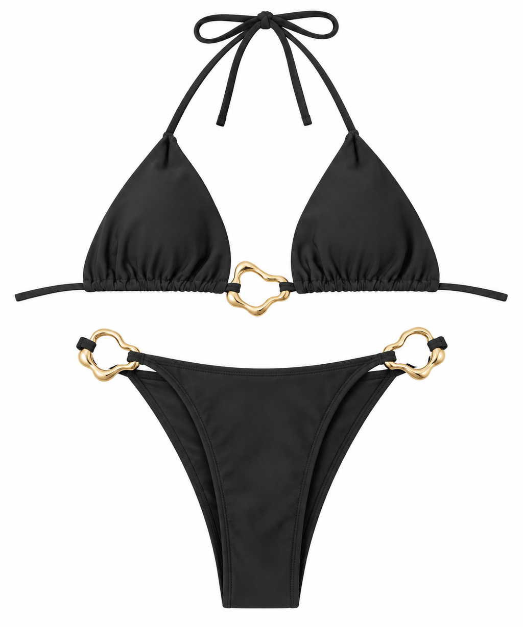 Golden Bloom Black Bikini