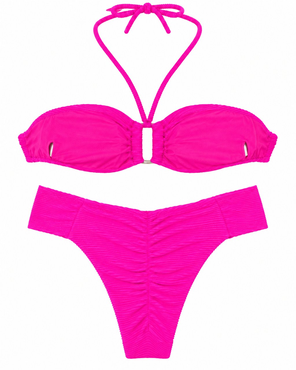 Electric Pink Bandeau Bikini Set