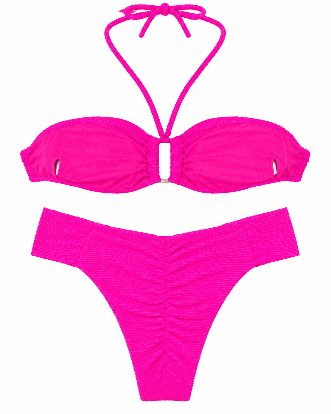 Electric Pink Bandeau Bikini Set