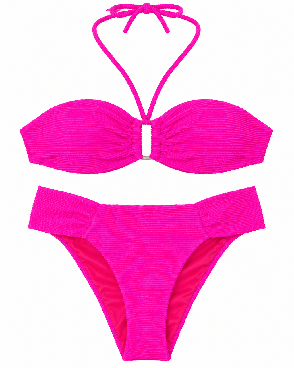 Electric Pink Bandeau Bikini Set
