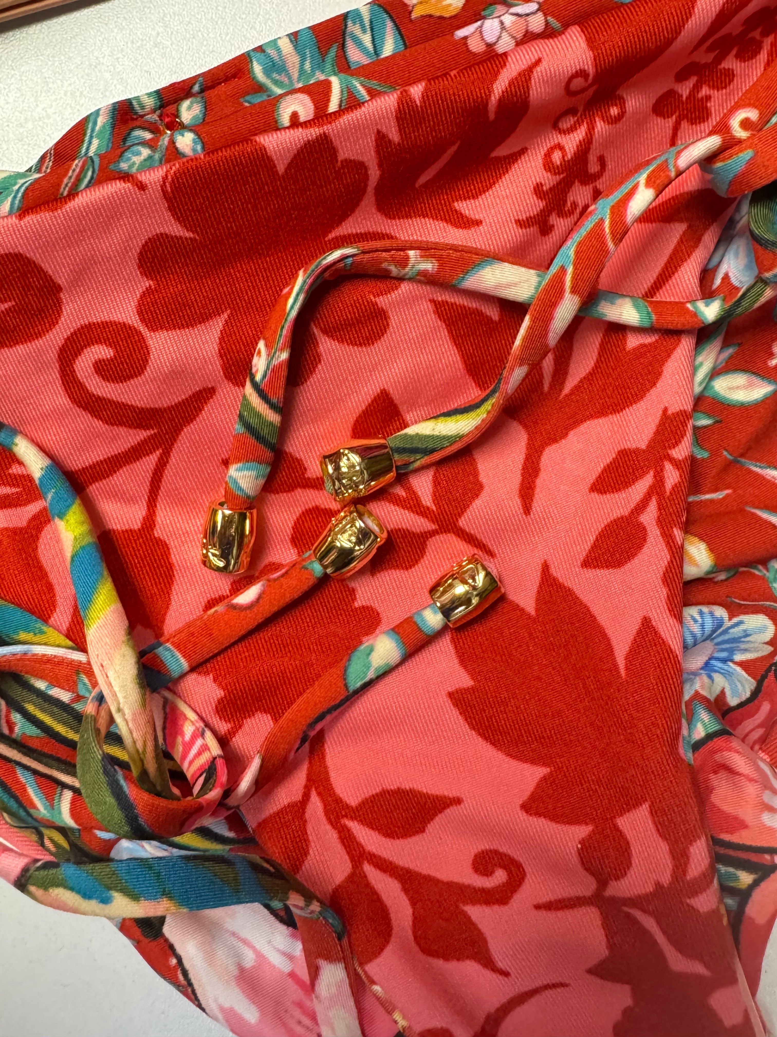 Boho Floral Triangle Bikini Set – Red Sunset
