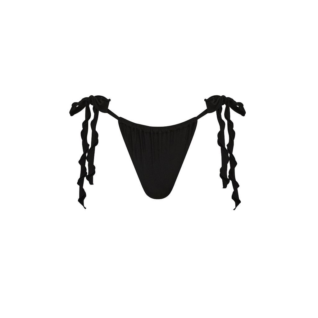 Lettuce Tie Ruched Thong Bikini Bottom