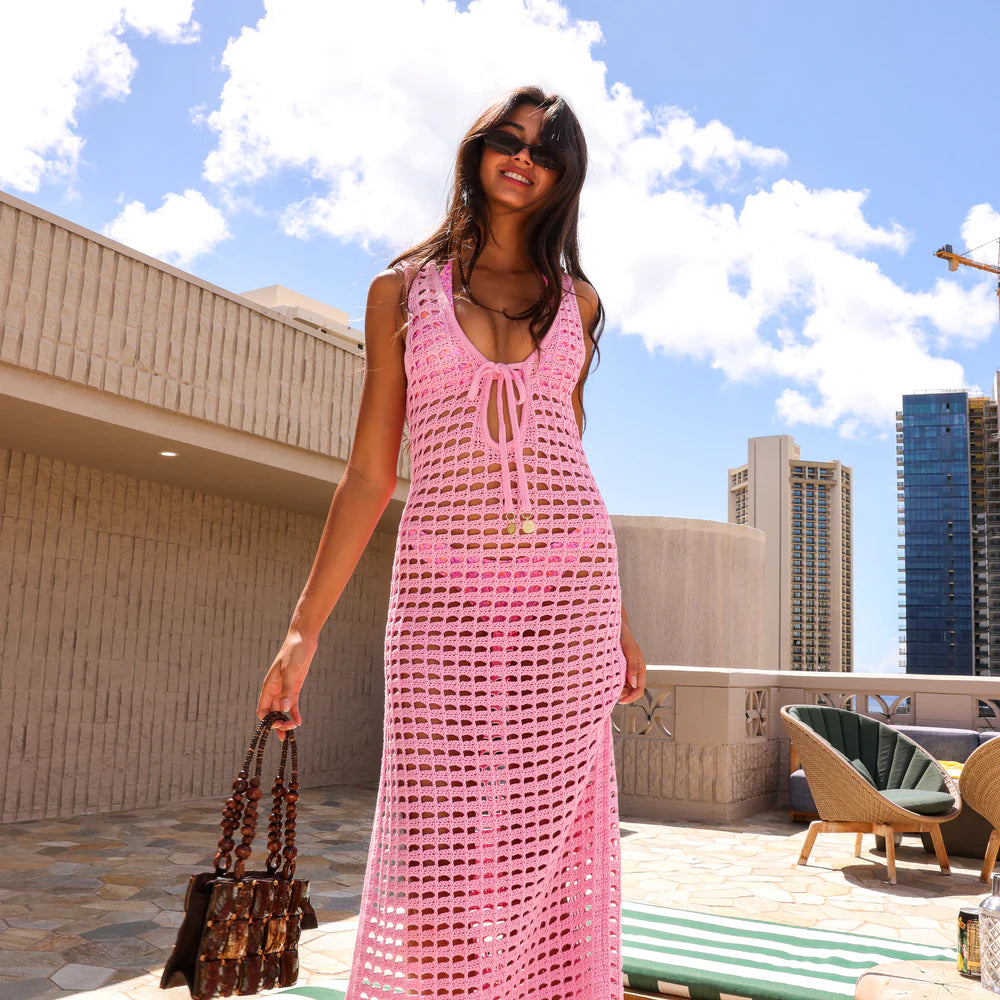 Crochet Plunge Maxi Dress