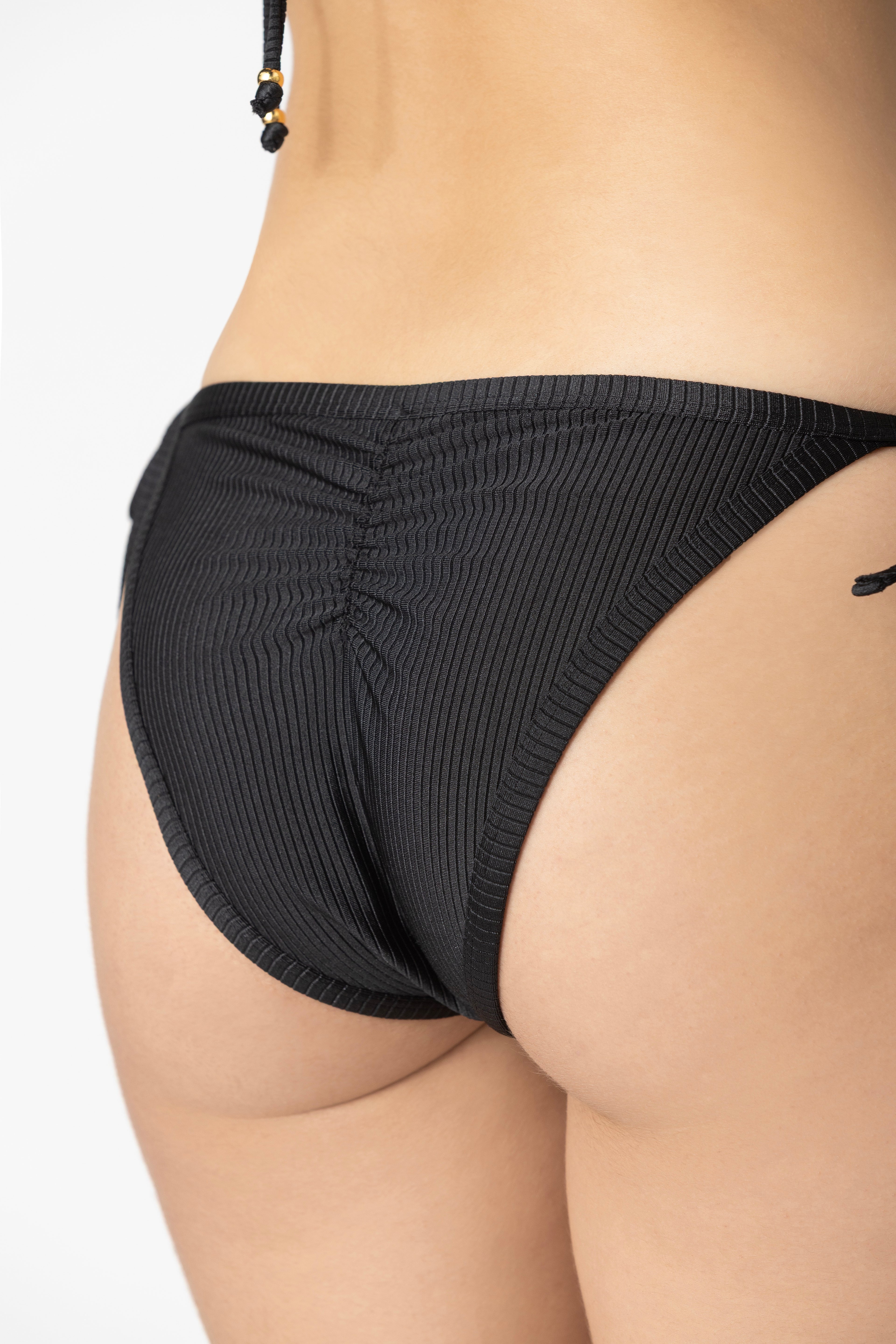 Onyx Flower Side Tie Bikini Bottom