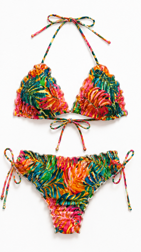 Tropicana Beaded Ruffle Bikini Set
