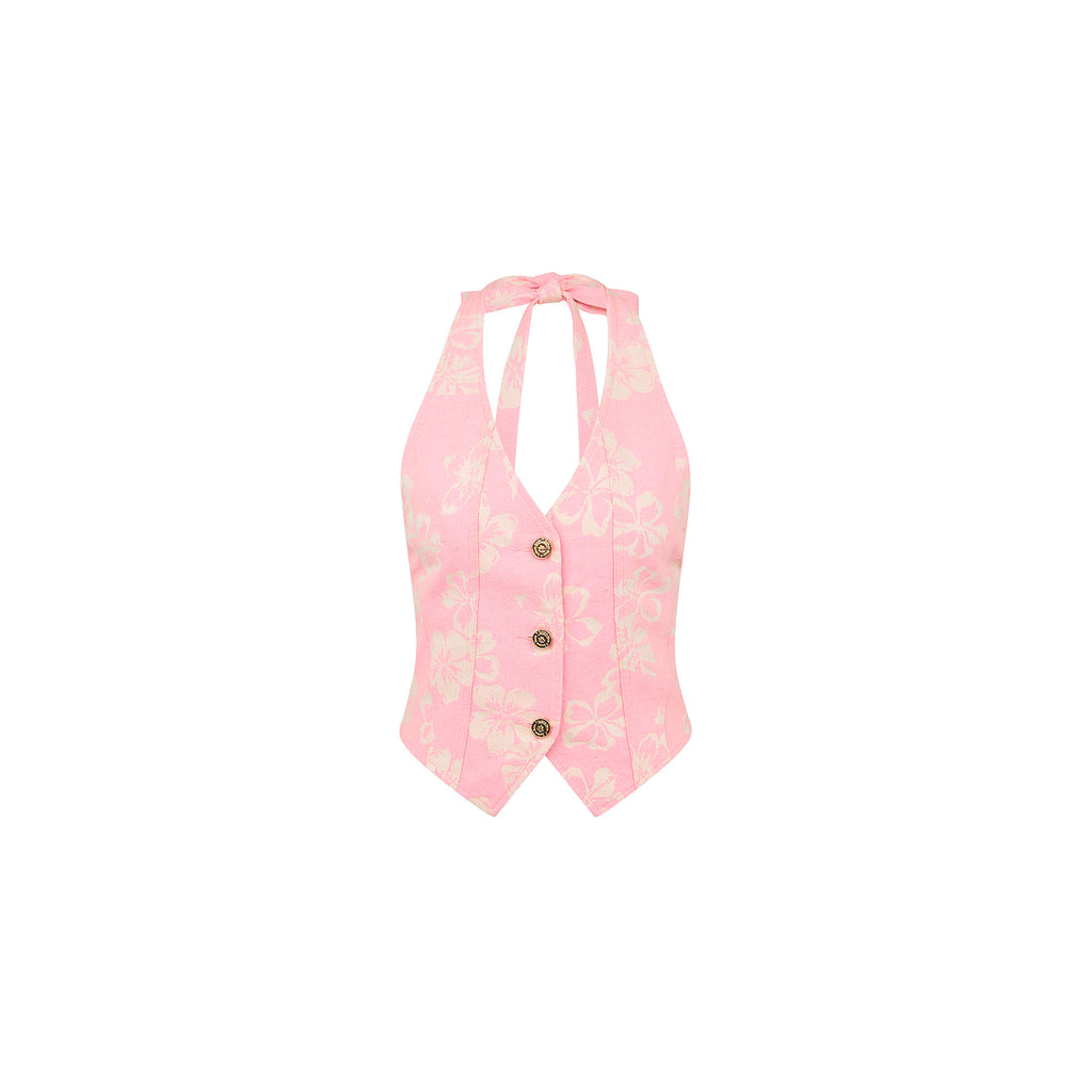 Denim Halter Open Back Vest