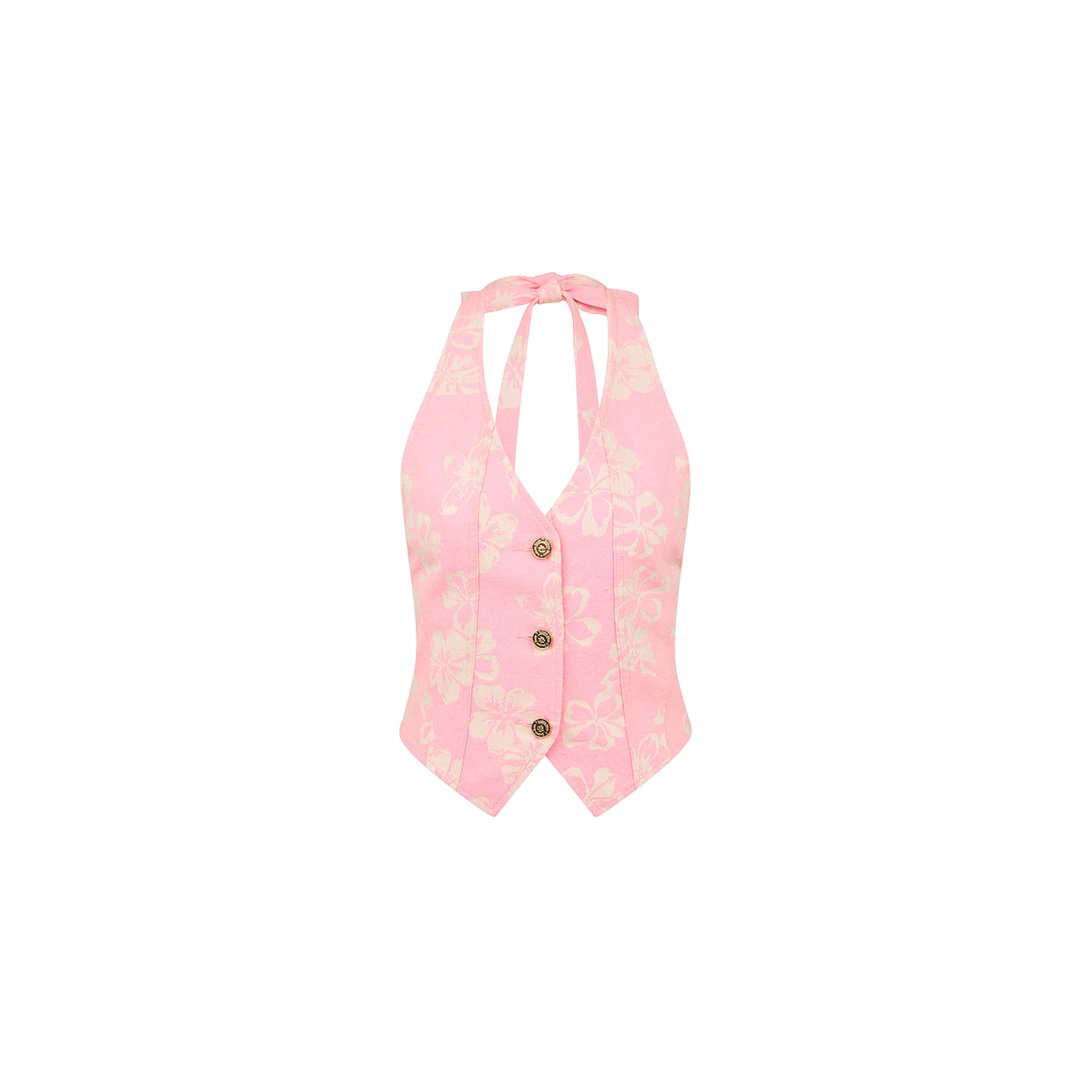 Denim Halter Open Back Vest