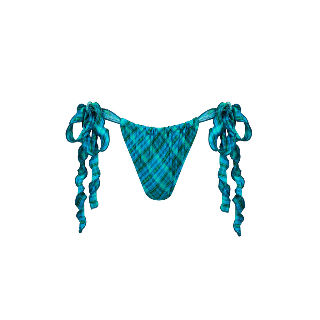 Lettuce Tie Ruched Thong Bikini Bottom