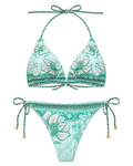 Mint Garden Embroidered Tie-Side Bikini Set