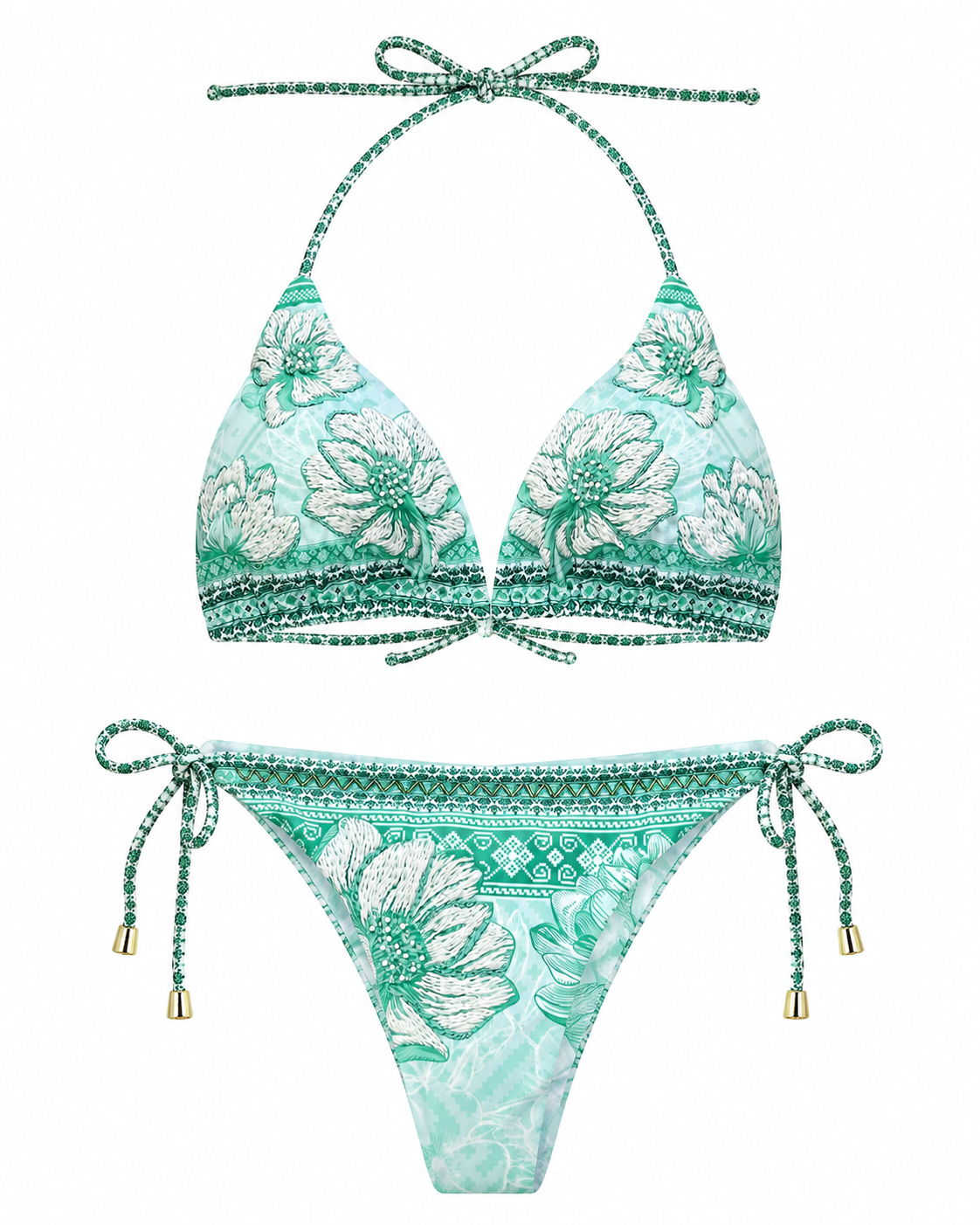Mint Garden Embroidered Tie-Side Bikini Set