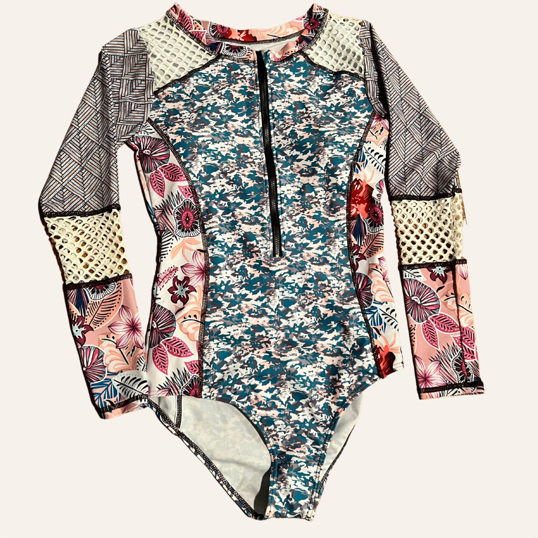 Vintage Long Sleeve Swimwear | Classic Printed One-Piece Design