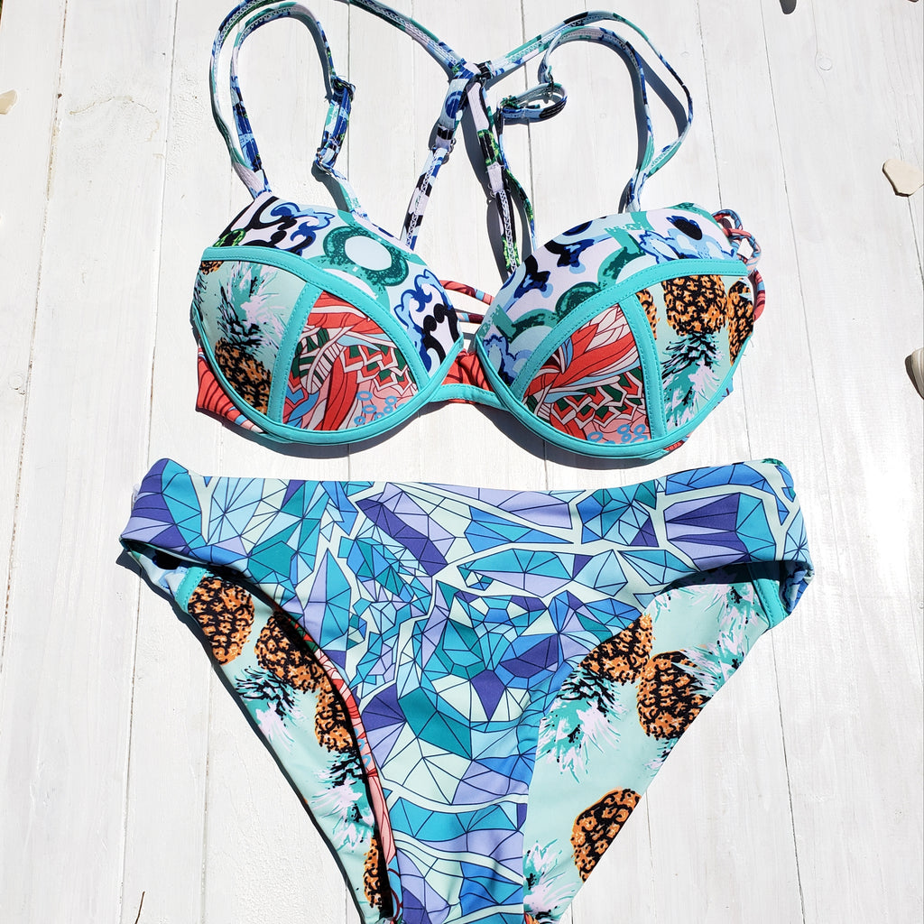 Swimwear Underwear | Vintage Printed Push Up Crop Top Bikini Set4