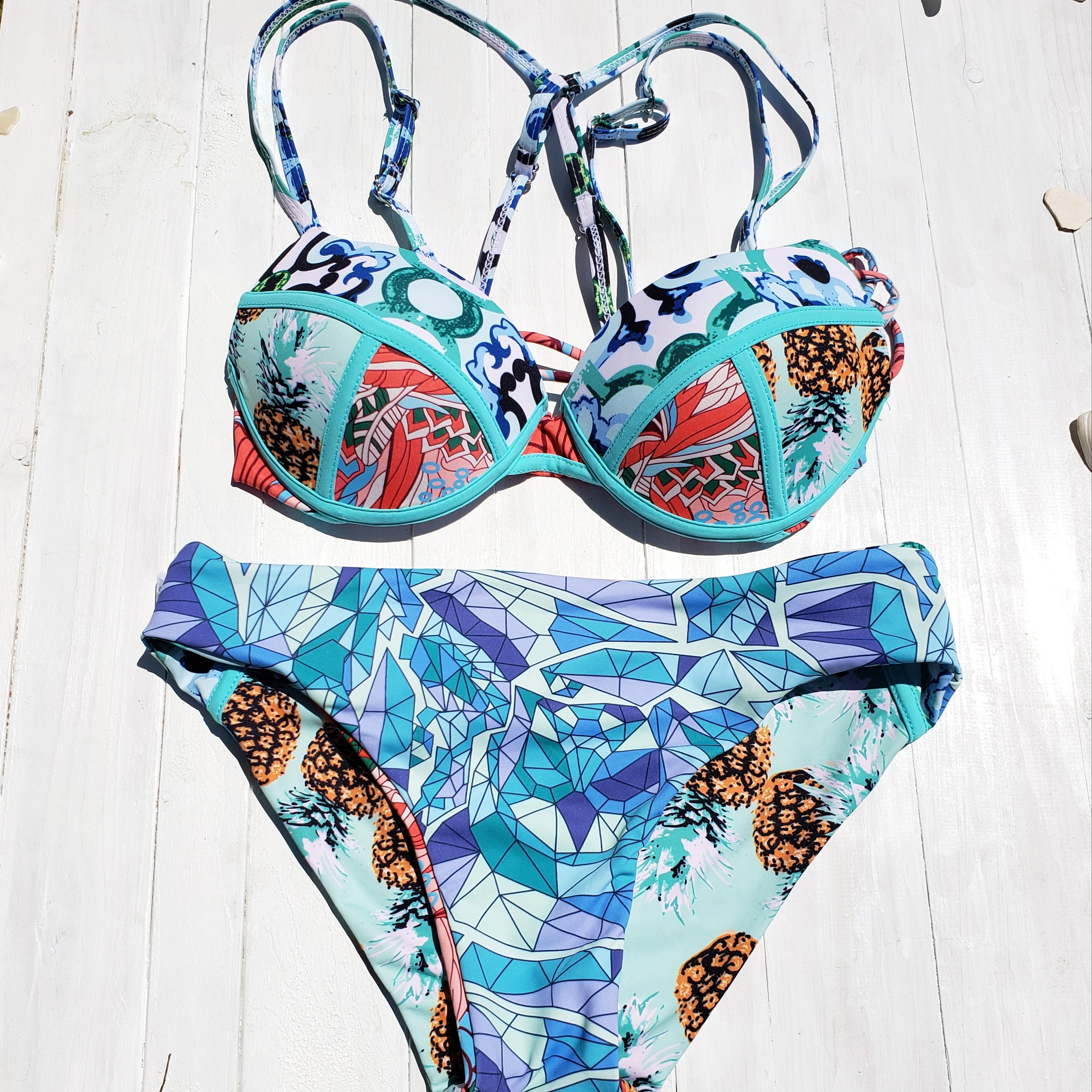 Swimwear Underwear | Vintage Printed Push Up Crop Top Bikini Set4