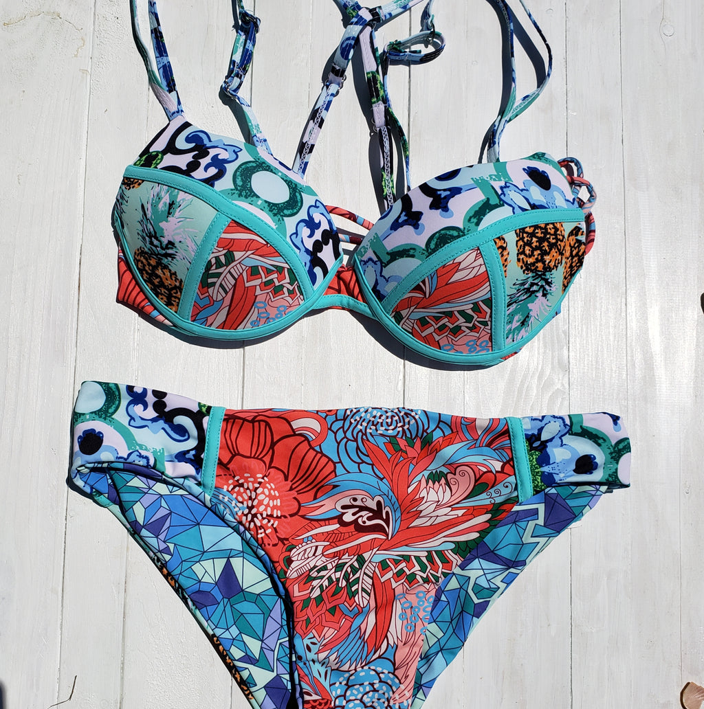 Swimwear Underwear | Vintage Printed Push Up Crop Top Bikini Set3