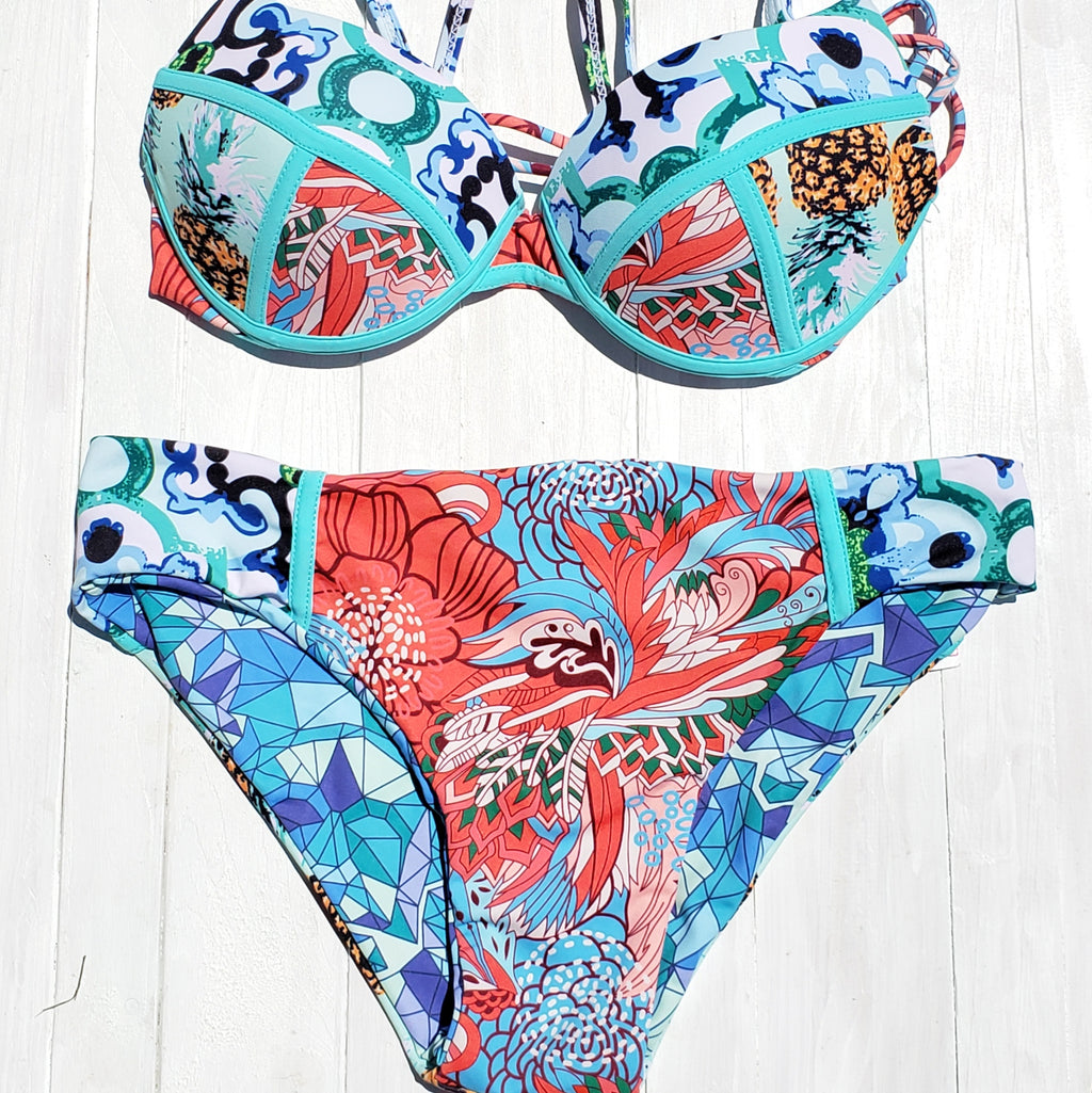 Swimwear Underwear | Vintage Printed Push Up Crop Top Bikini Set