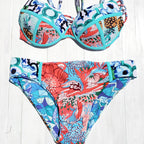 Swimwear Underwear | Vintage Printed Push Up Crop Top Bikini Set
