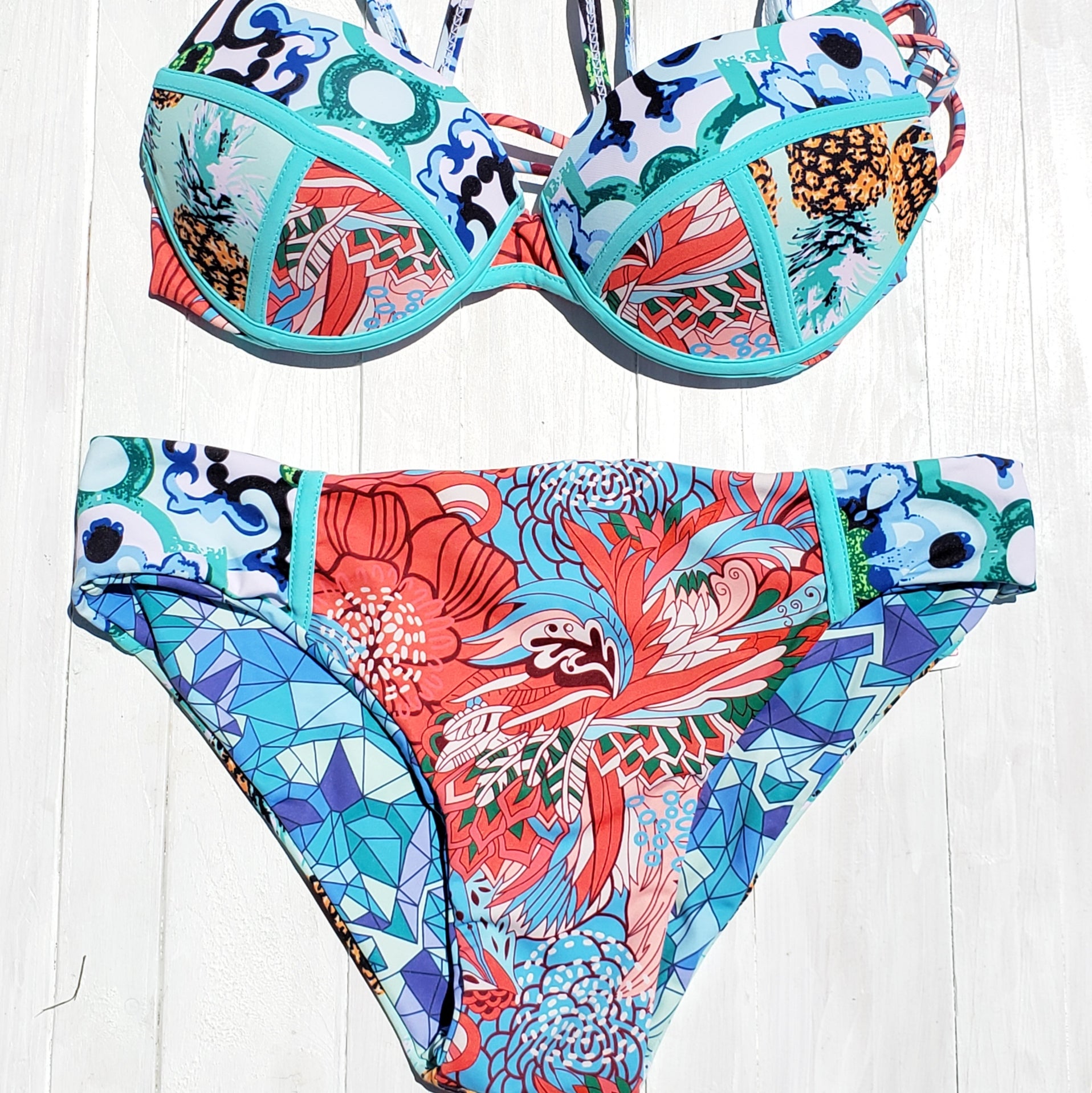 Swimwear Underwear | Vintage Printed Push Up Crop Top Bikini Set