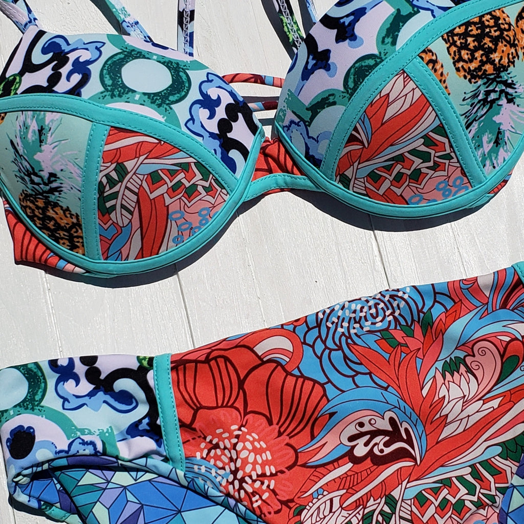 Swimwear Underwear | Vintage Printed Push Up Crop Top Bikini Set2