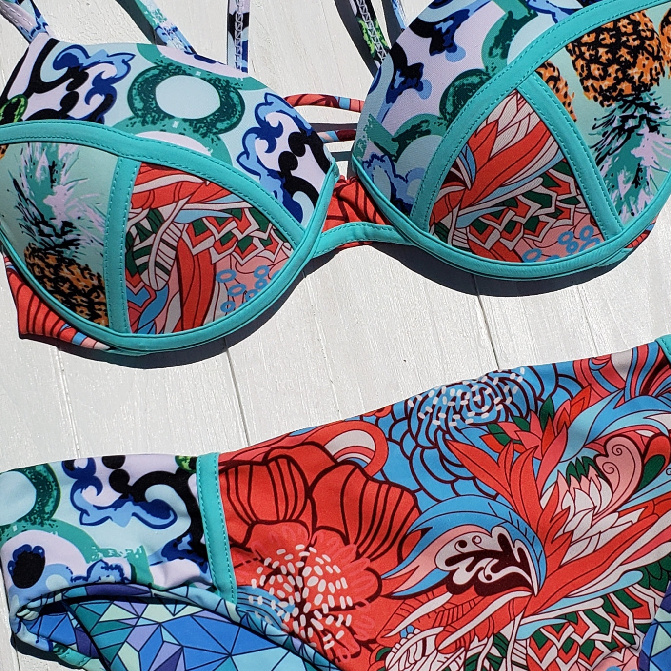 Swimwear Underwear | Vintage Printed Push Up Crop Top Bikini Set2