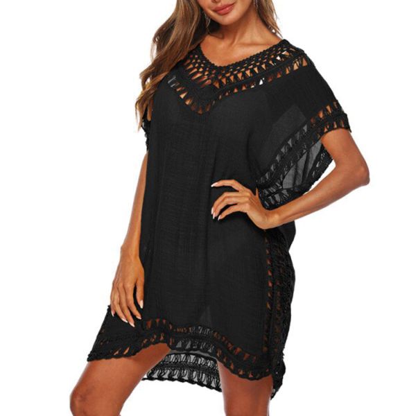 Black Crochet Knitted Swimsuit Cover Up Perfect Beach Dress