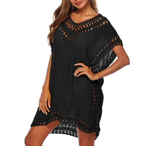 Black Crochet Knitted Swimsuit Cover Up Perfect Beach Dress