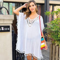 Trendy Beach Tunic Swimsuit White Bikini Cover Up for Women