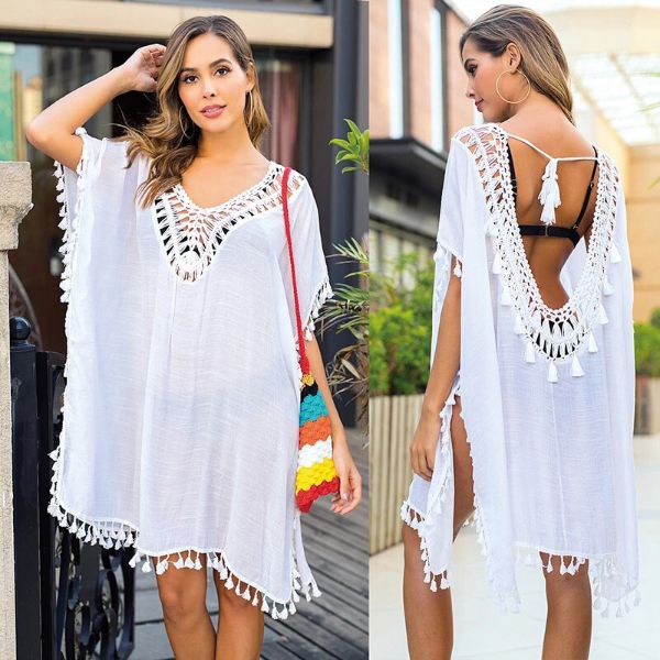 Trendy Beach Tunic Swimsuit White Bikini Cover Up for Women2