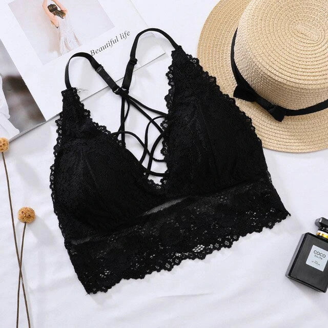 Lace Sexy Bralette | V-neck Cross Straps Push Up Backless, Free Size3