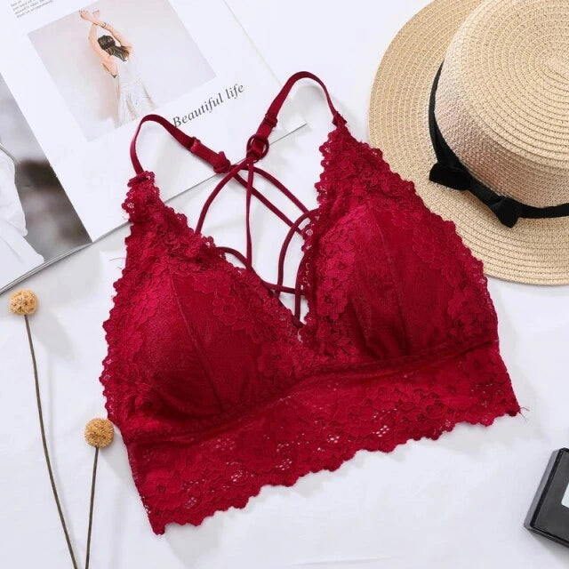 Lace Sexy Bralette | V-neck Cross Straps Push Up Backless, Free Size5
