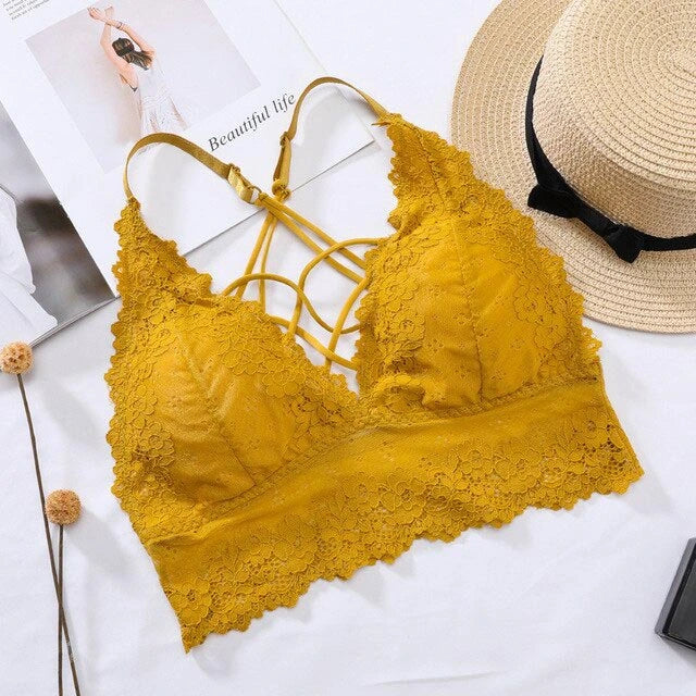 Lace Sexy Bralette | V-neck Cross Straps Push Up Backless, Free Size