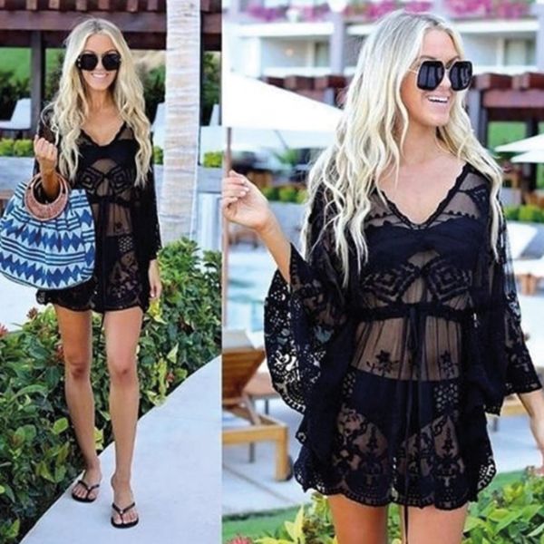 Hollow Crochet Bikini Cover Up Beautiful Lace Pattern for Beach4