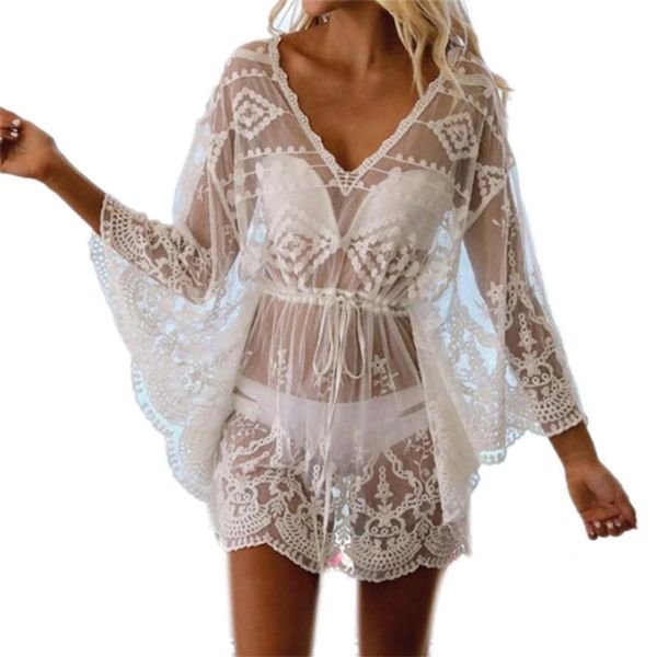 Hollow Crochet Bikini Cover Up Beautiful Lace Pattern for Beach